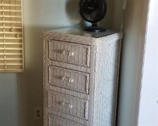 Wicker tall dresser and two matching nightstands available