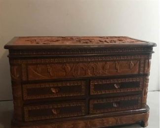 Amazing Hand Carved Wooden Balinese Inspired Chest