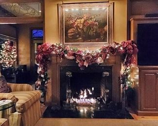 Den mantle with Christmas Decorations