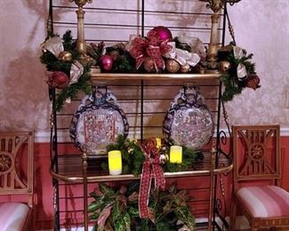 Dining room bakers rack decorated for Christmas!