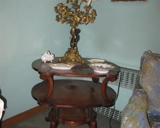 one of a pair of end tables and lamps