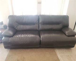 Leather electric double wide reclining sofa