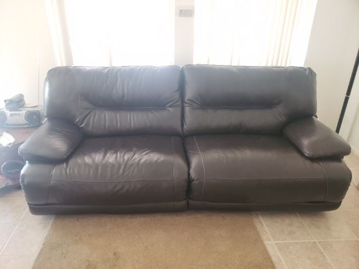 Leather electric double wide reclining sofa