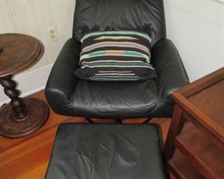 Vintage leather swivel chair & foot rest