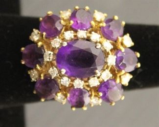 Korol 18K Gold Amethyst Diamond Ring Size 7 10g