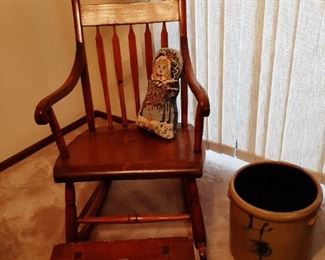 1800s Early American rocking chair; footstool