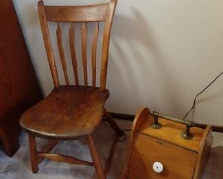 1800s Early American hand-made chair & coal hod