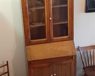 1800s Early American bookcase cabinet with drop front