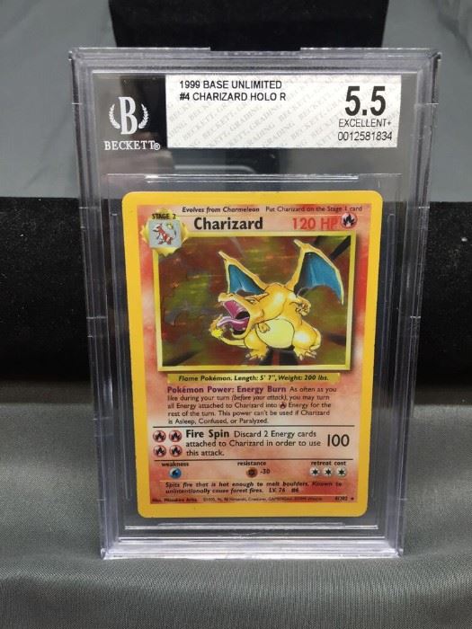 BGS Graded 1999 Pokemon Base Set Unlimited CHARIZARD Holofoil Rare Trading Card - EX+ 5.5