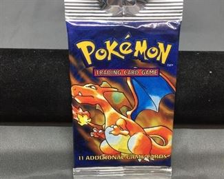Sealed Pokemon Base Set Unlimited 11 Card Long Crimp Retail Booster Pack - Charizard Art - 20.8