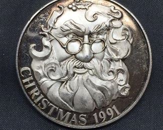 1 Troy Ounce .999 Fine Silver Christmas 1991 Santa Claus Silver Bullion Round Coin