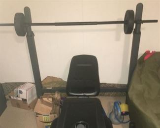 Bench Press and Leg Lift Machine and Free Weight Set