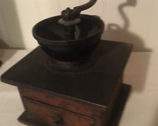 Antique Wooden Coffee Mill Grinder