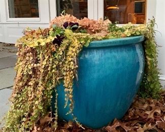 Item 33:  (2) Giant Aqua Ceramic Planters - 25" x 18":  $48 each