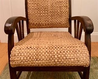Item 46:  (2) Wood & Rush Chairs - 23"l x 21"w x 32"h:  $225/$175 for the one with the issue