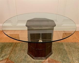 Item 47:  Glass Topped Side Table with vintage storage base - 36" x 18":  $175