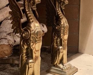 Item 65:  Antique Griffin hand cast bronze andirons - 20" x 28":  $795