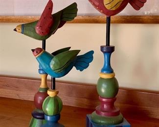 Item 164:  (3) Carved wood painted birds:  $45                                                        Tallest bird - 12"