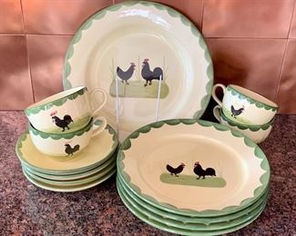 Item 216:  Zeller Keramik Rooster and Hen - Snack Set for 4:  $75