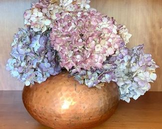 Item 171:  Copper pot with hydrangea:  $22