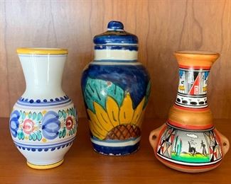 Item 221:  Three pretty vessels: $24                                                        Tallest with lid - 6"
