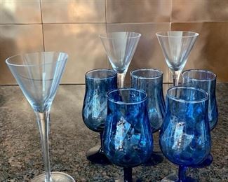 Item 212:  Lot of assorted glasses, cobalt and clear: $14