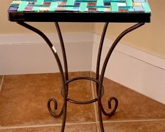 Item 227:  Mosaic Table with Metal Base (pieces of mosaic are loose and need to be glued) - 19": $12