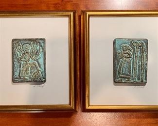 Item 234:  Framed verdigris plaques, each plaque is signed below on right - 9" x 8.25": $80 for set