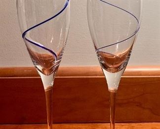 Item 243:  Art glass Champagne Glasses - 10": $12