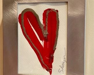 Item 253:  Signed Heart, framed in brushed metal frame - 9.5" x 7.5": $28