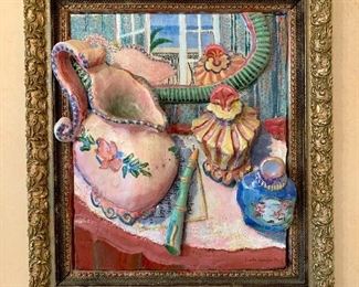 Item 268:  "Boudoir" by Linda Karofsky - 3 dimensional ceramic wall art - 18" x 20.25":  $275