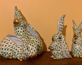 Item 276:  Lot of Herend Bunnies:                                                                   Double bunny - 5": $145                                                                                                   Bunny with single ear - 4": $85                                                                                Bunny with two ears - 3.5": $75