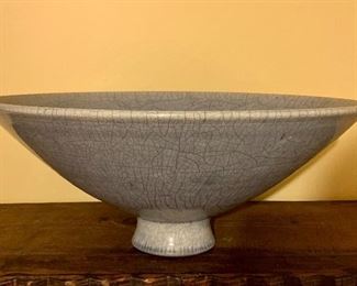 Item 280:  Signed Crackle Pedestal Bowl - 16" x 6.5": $28