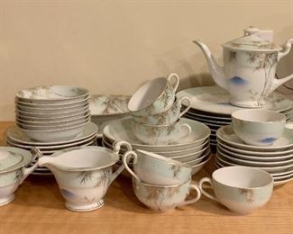 Item 184:  Rose China Japan set:  $275                                                            8 dinner plates, 5 soup bowls, 7 teacups & 8 saucers, 8 bread plates, 8 dessert plates, 1 large serving platter, 1 serving bowl, 1 teapot, 1 creamer & sugar, 1 gravy boat