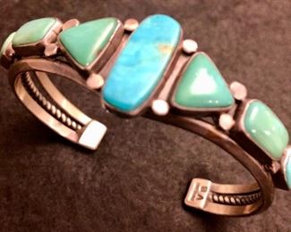 Item 101:  Turquoise and sterling silver bracelet - signed VB - Navajo - Vernon Begay:  $175