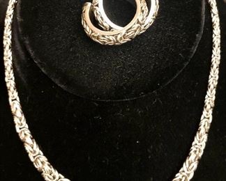 Item 106:  Sterling silver Byzantine hoop earrings and matching necklace:  $185