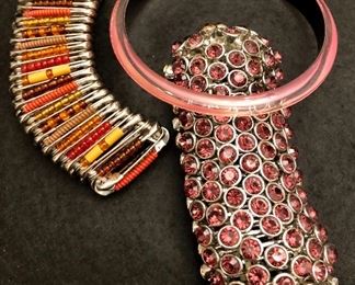 Item 107:  (3) Bracelets with one pink bangle - one bracelet made with safety pins:  $28
