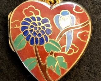 Item 123:  Cloisonne heart shaped locket: $12
