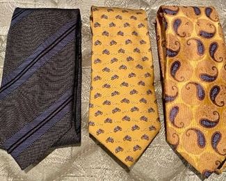 Item 315:  Zegna Ties- two yellow and one blue and grey stripe: $30