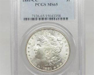 Yr: 1881-CC
Origin: US
Denomination Morgan Silver Dollar