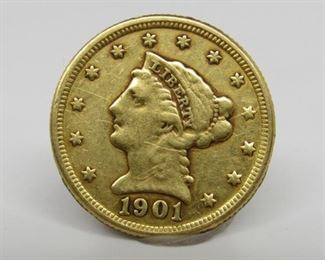 Yr: 1901
Origin: Liberty Head $2.50
Denomination Gold Quarter Eagle
Series: Estate Coin