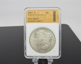 Yr: 1921 - S
Denomination Morgan Silver Dollar
Located in: Chattanooga, TN
S Mint
SGS MS65