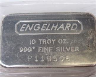 Ser#: P119508
Denomination 10 Troy Ounce Engelhard
Series: Silver Bar
Located in: Chattanooga, TN **Sold As-Is Where Is**
.999 Fine Silver
243-27681