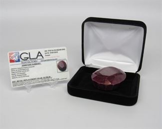 Stone: Ruby
Type: Gemstone
Weight (ct): 617.50 cts
Size: 59.15mm X 46.87mm X 25.75mm
Appraisal *Appraisal*
Located in: Chattanooga, TN **Sold As-Is Where Is**
Appraisal Value - $3,705.00
Shape - Oval (Faceted)
Color - Reddish/ Purple

66-16220010
