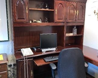 Office desk unit in great condition - 22"d x 30" x 4'.  Hutch 48.5"x13"d.  Hutch on right 2'x48.5".  Credenza on right 71"w x 2' x 30"h