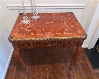 Inlaid antique game table in excellent condition 1'11"d x 2'8"x2'6"h
