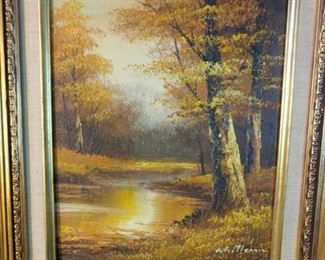 oil painting signed fall stream