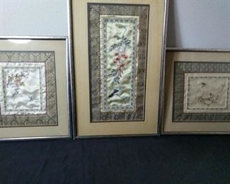 Trio of framed Asian art