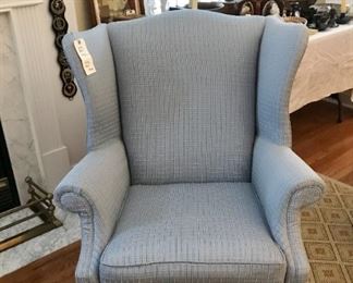 Blue plaid wing chair with claw feet
