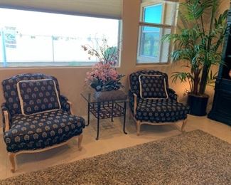 Ethan Allen French Provincial custom upholstered chairs and accent table